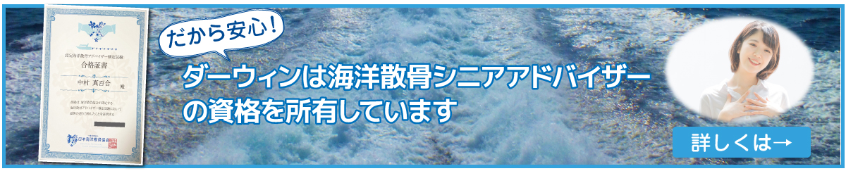 ダーウィンは海洋散骨シニアアドバイザーの資格を所有しています 詳しくはリンク先へ